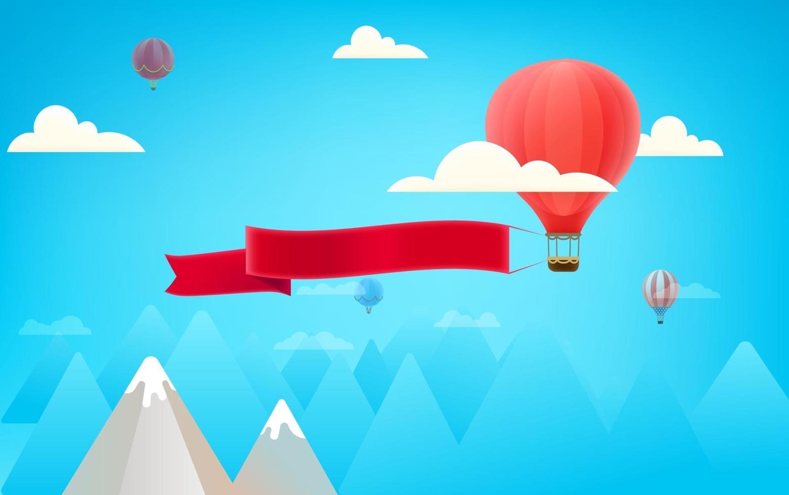 ballon à air rouge avec grande bannière publicitaire vecteur
