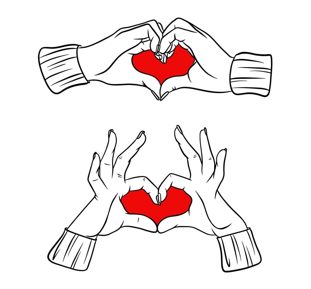 deux mains faisant un signe de coeur amour concept de relation romantique vecteur isolé
