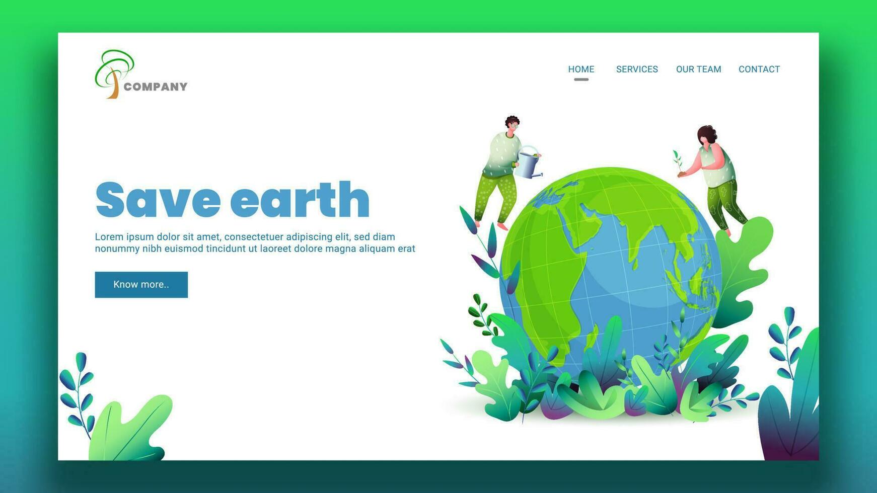 illustration de homme et femme jardinage sur éco globe pour enregistrer Terre concept basé atterrissage page conception. vecteur
