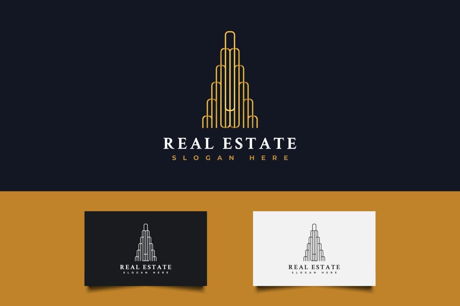 logo immobilier en dégradé d'or avec style de ligne vecteur