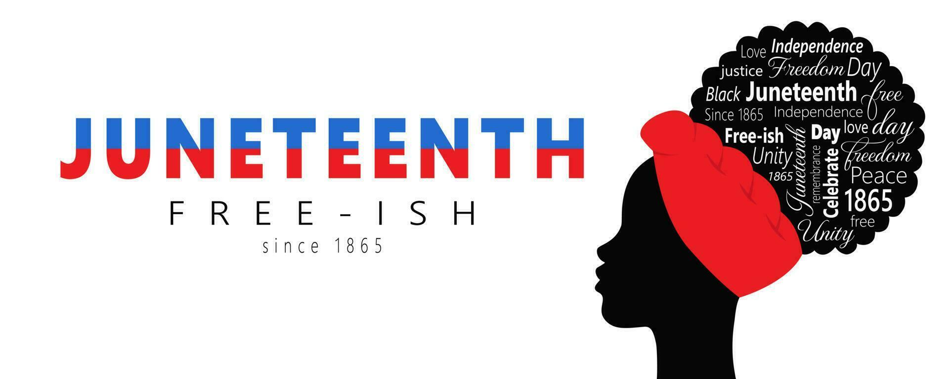 juneteenth horizontal bannière avec silhouette de femme et mots symbolisant africain américain histoire et patrimoine, nationale indépendance journée. libre puisque 1865. vecteur illustration sur une blanc