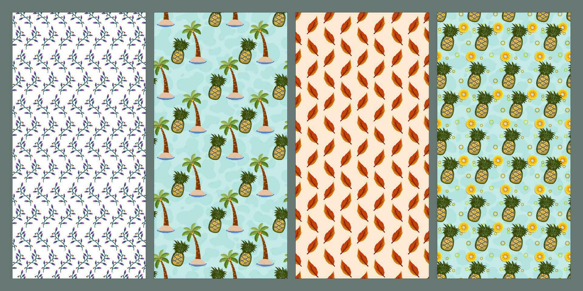 ensemble de ananas, feuille et fleur sans couture modèle. fruit modèle. été modèle. motifs pour textiles ou pour couvertures. fonds d'écran. vecteur