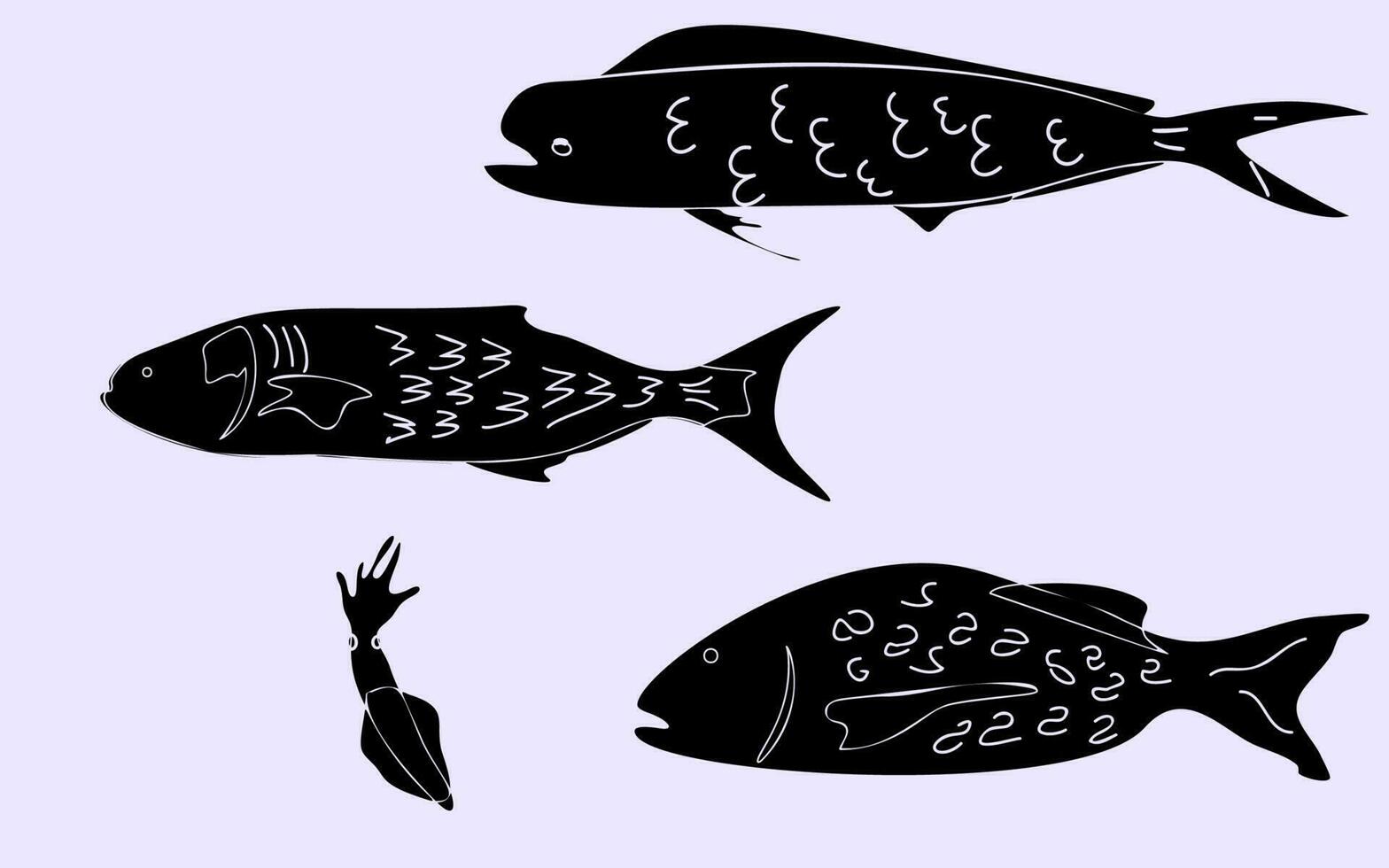 vecteur silhouettes de mer et rivière poisson