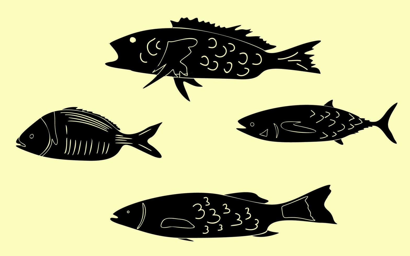 vecteur silhouettes de mer et rivière poisson