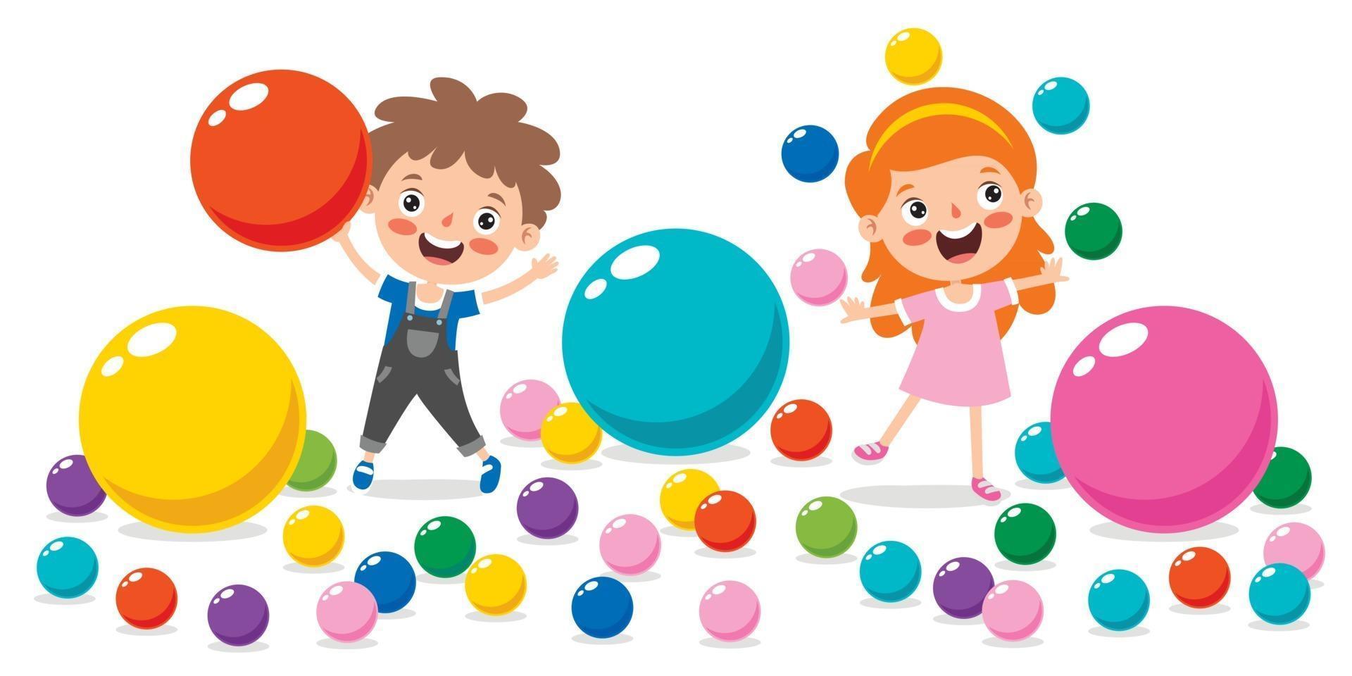 enfant drôle jouant avec des boules colorées vecteur