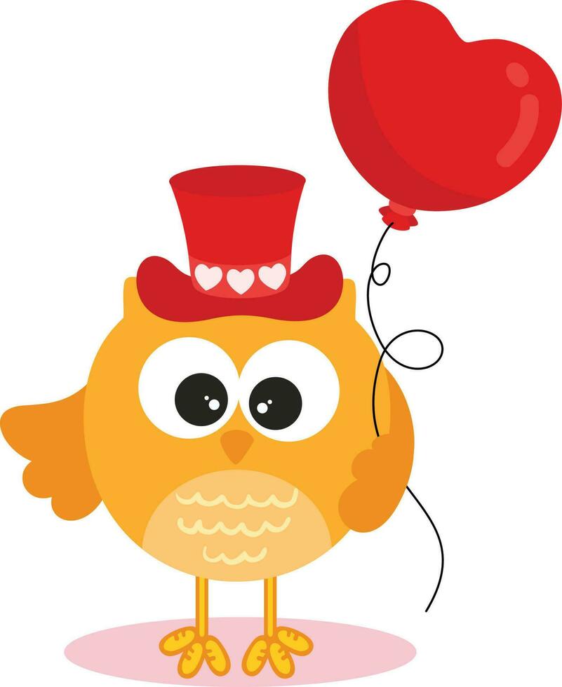 mignonne hibou avec rouge chapeau en portant une cœur ballon vecteur