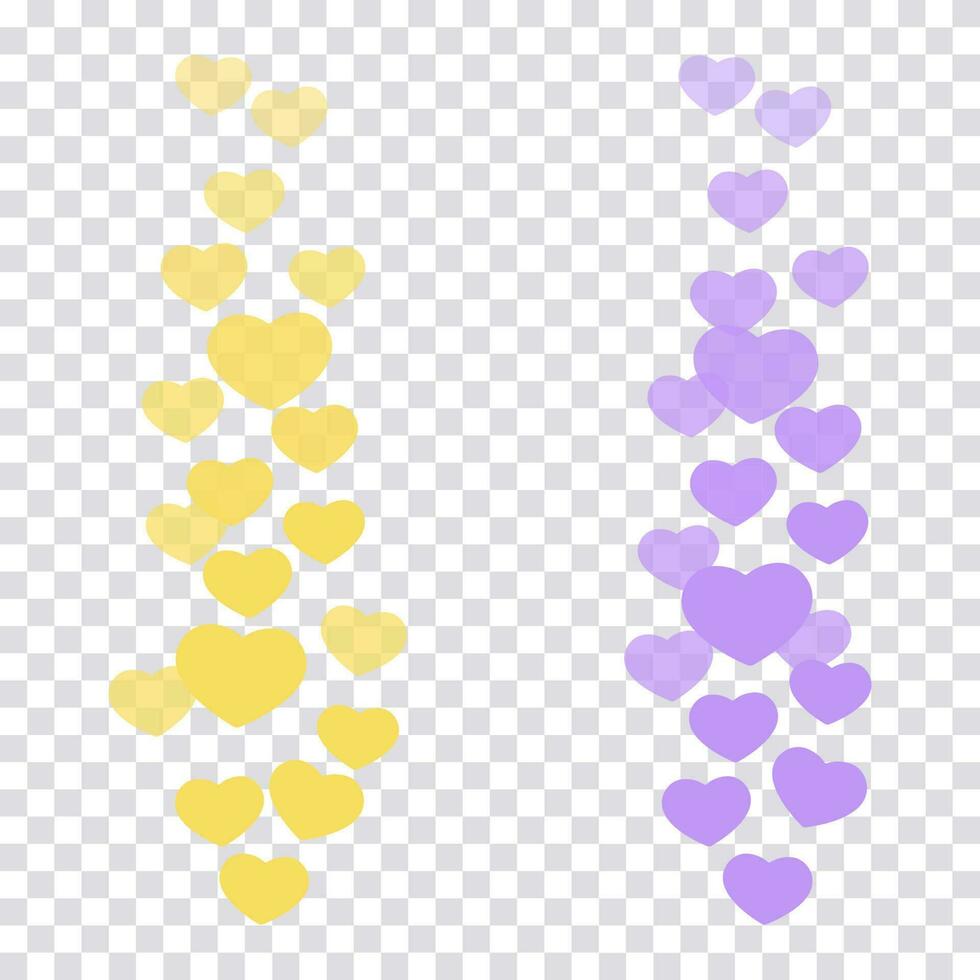 une ensemble de aime dans le vivre courant est une en volant en haut icône cœur. le aime utilisateur compteur pour en ligne vidéos. violet et Jaune cœurs dans à la mode pastel couleurs. vecteur illustration pour social médias