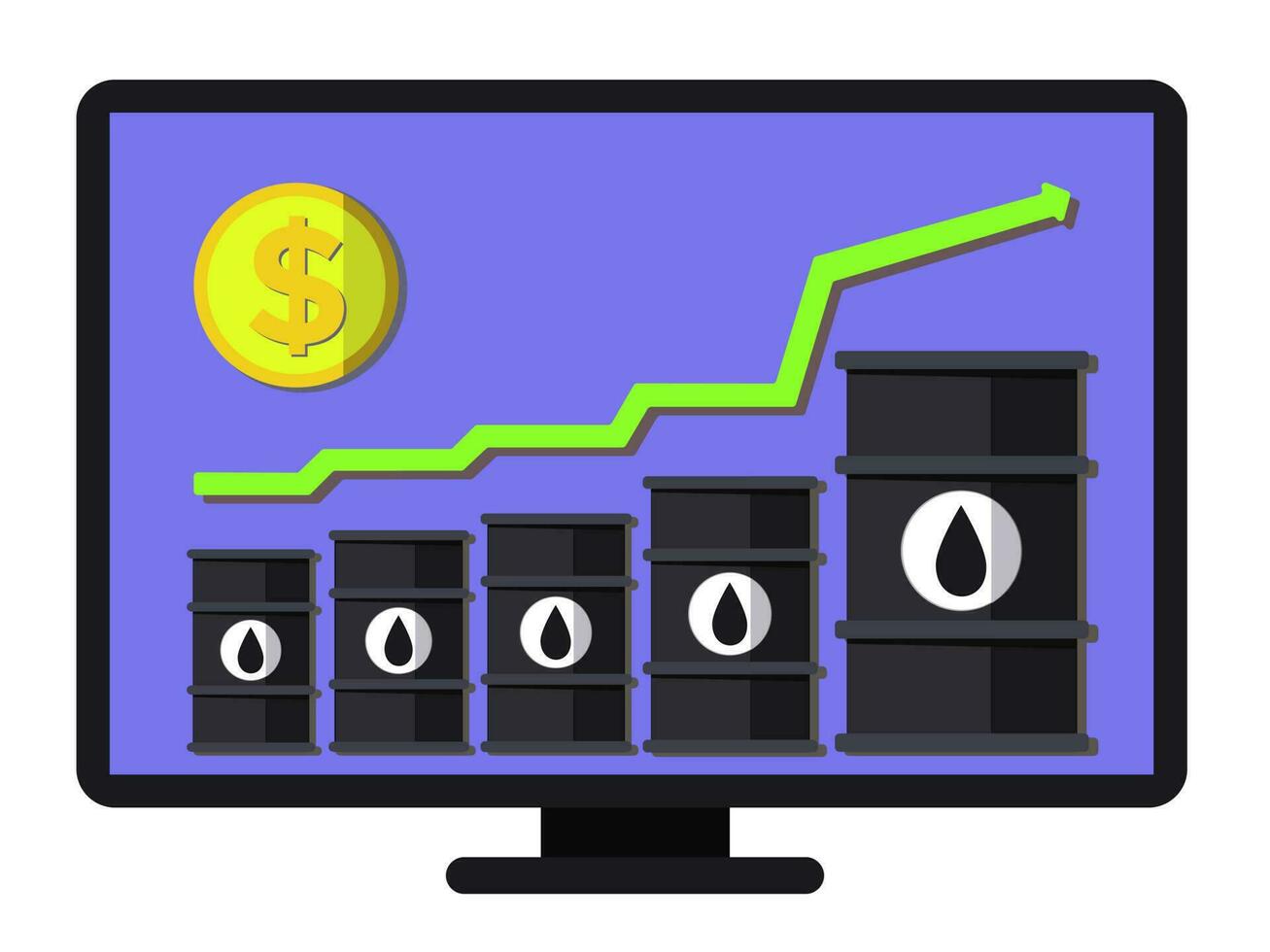 record pétrole prix augmenter - conceptuel vecteur. graphique de financier croissance. plat composition comprend pétrole barils, La Flèche et pièce de monnaie. modèle avec couches pour bannières, la toile et affiches. vecteur