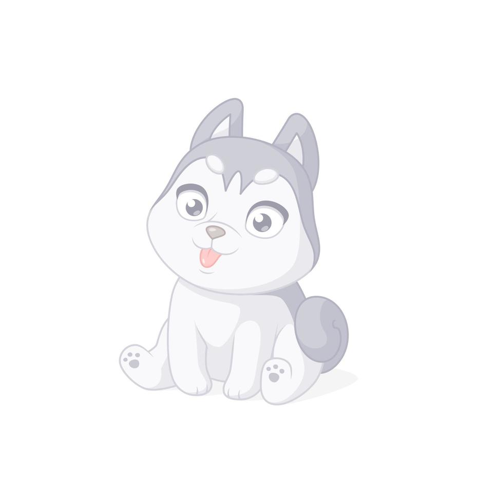 Personnage de vecteur de dessin animé mignon chiot husky sibérien assis isolé sur blanc