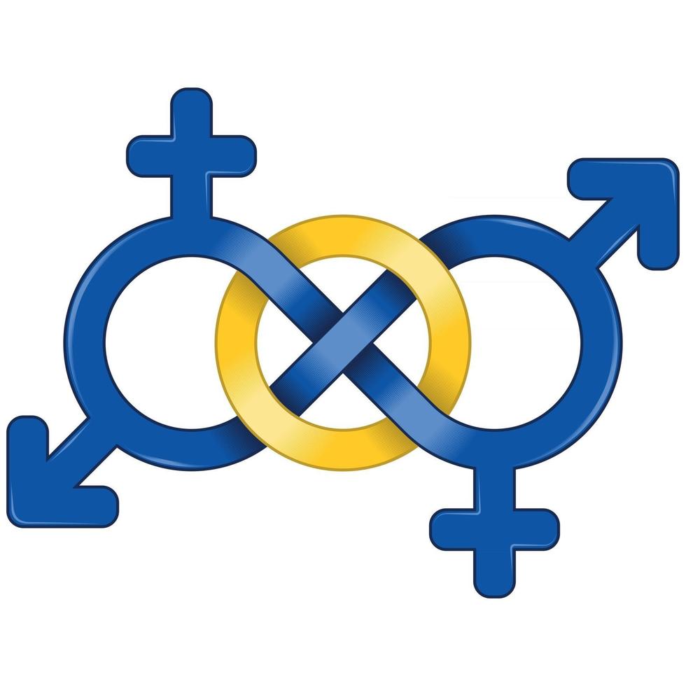 symbole de l'homme et de la femme unis par l'infini vecteur