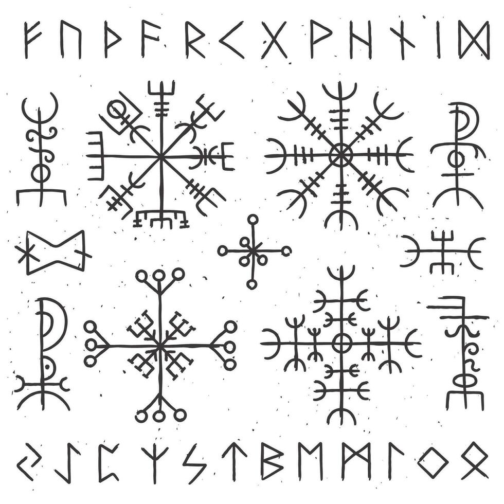 mystique viking runes. ancien païen talisman, norrois rune symbole. mysticisme admiration vecteur symboles
