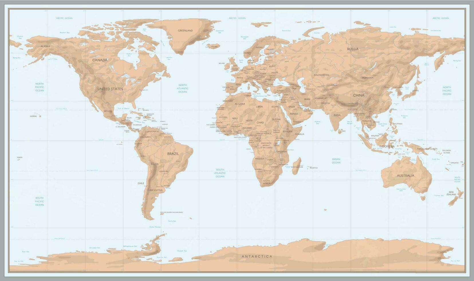 ancien monde carte. rétro des pays limites sur topographique ou Marin carte. vieux continents la navigation Plans vecteur illustration