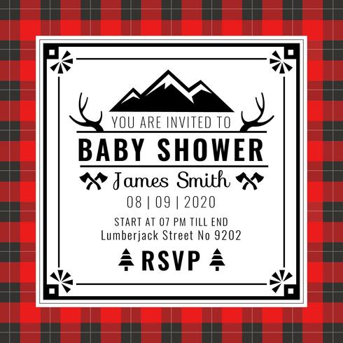 Invitation de douche de bébé Buffalo Plaid Style Vector