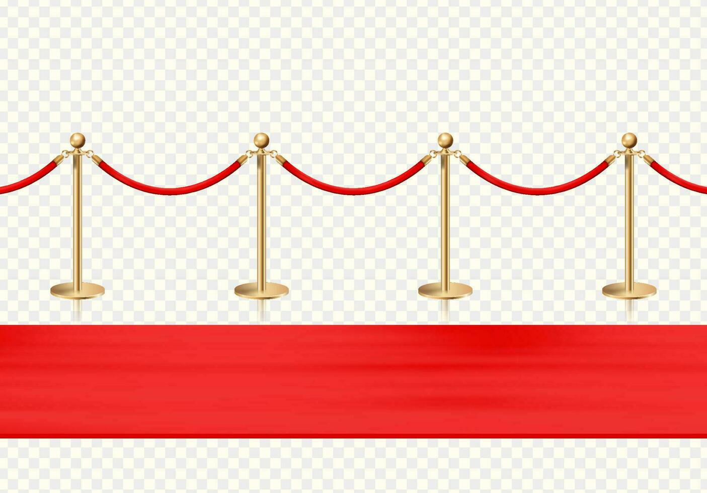 rouge tapis et d'or barrières de face voir. réaliste isolé clôture. vecteur illustration.