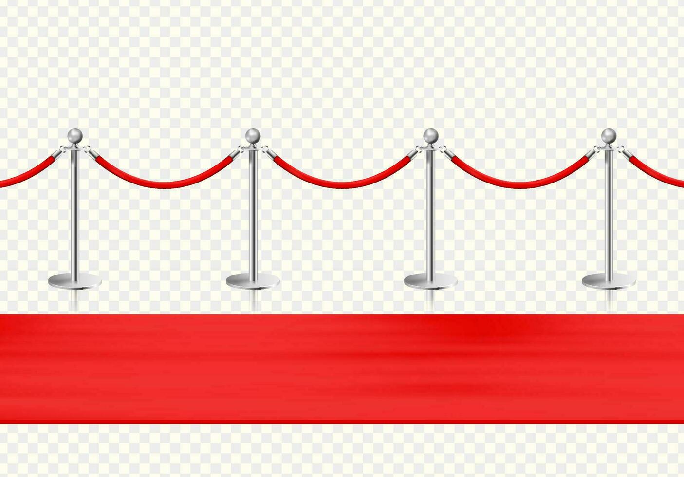 rouge tapis et argenté barrières de face voir. réaliste isolé clôture. vecteur illustration.