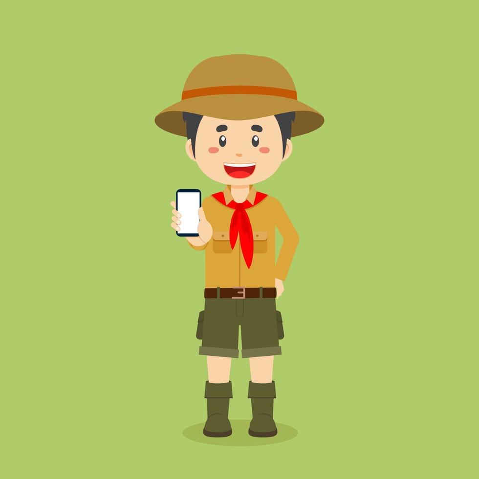 personnage scout tient le téléphone vecteur