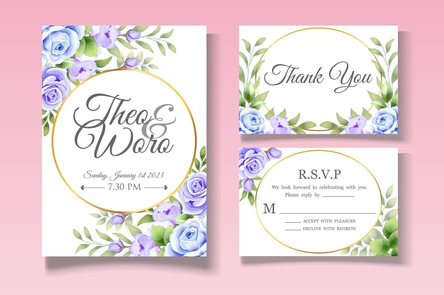 belle carte d'invitation de mariage floral vecteur