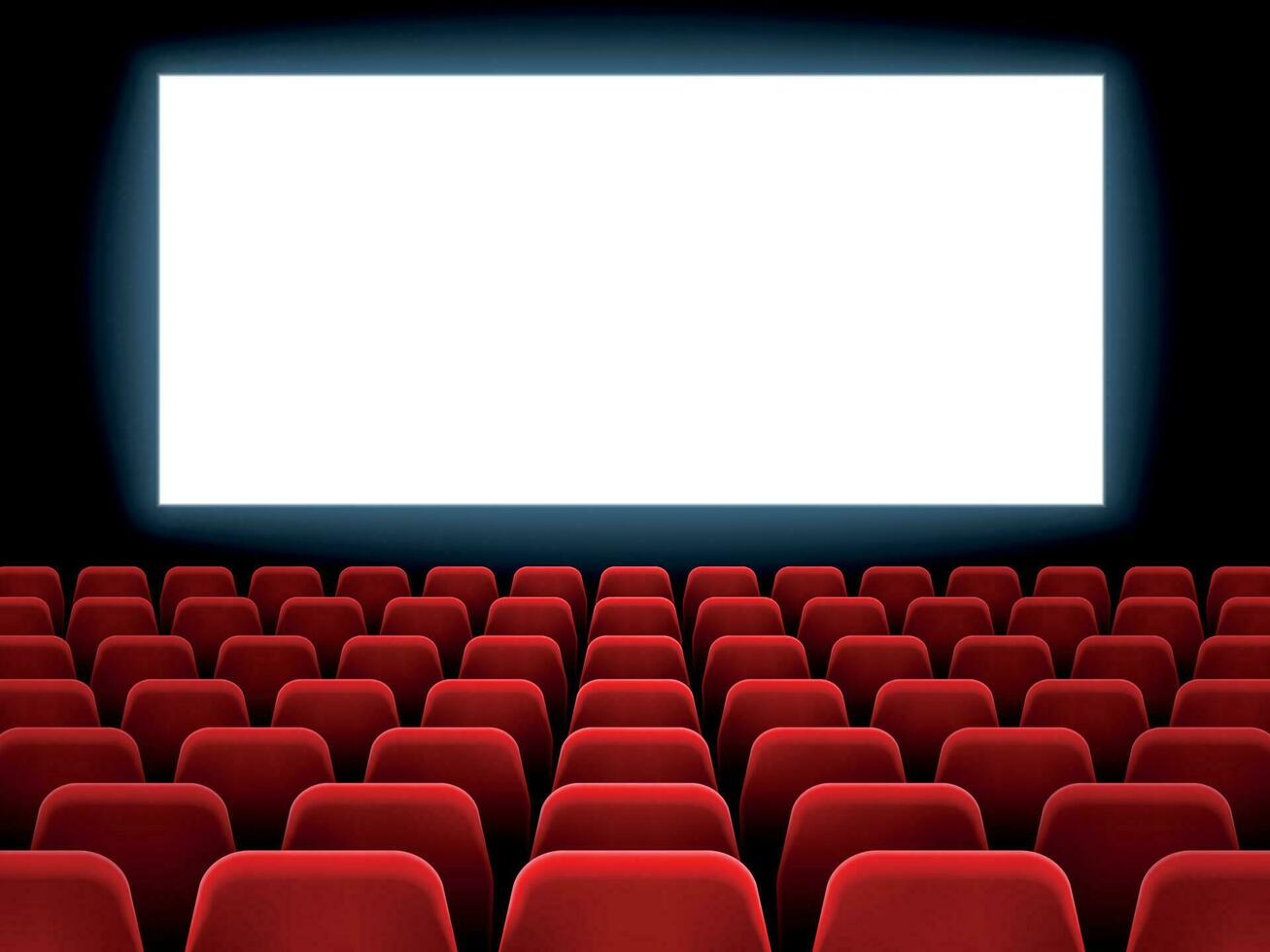film première un événement à ciné théâtre. cinéma blanc Vide écran à film salle intérieur avec vide des places vecteur Contexte