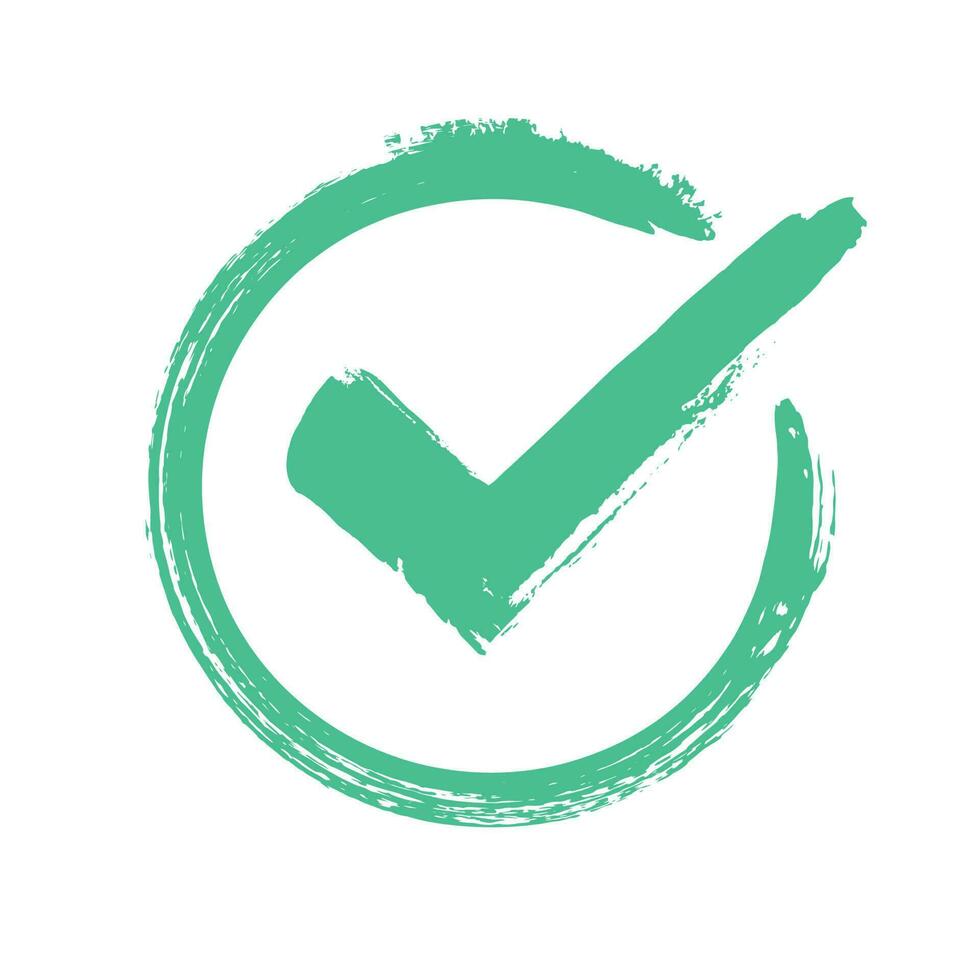 vert grunge vérifier marquer. correct répondre, vérification voter ou choix approbation icône. vérifié cercle vecteur symbole