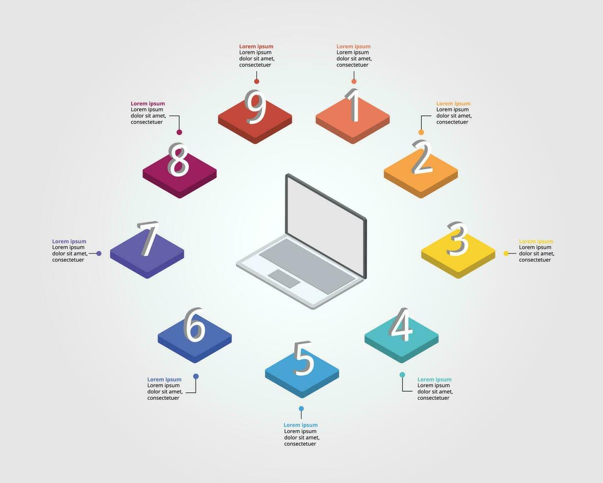 affaires plan travail avec portable modèle pour infographie pour présentation pour 9 élément vecteur