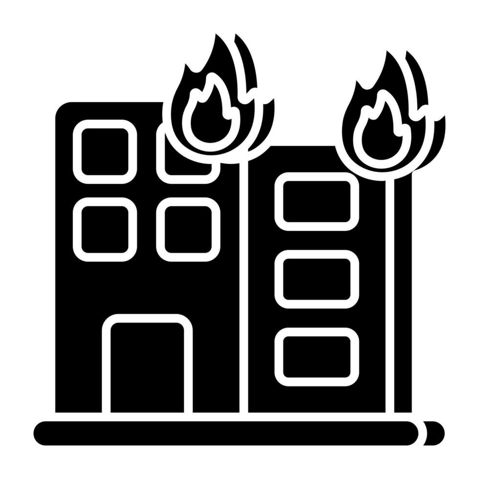 vecteur conception de bâtiment sur feu, solide icône