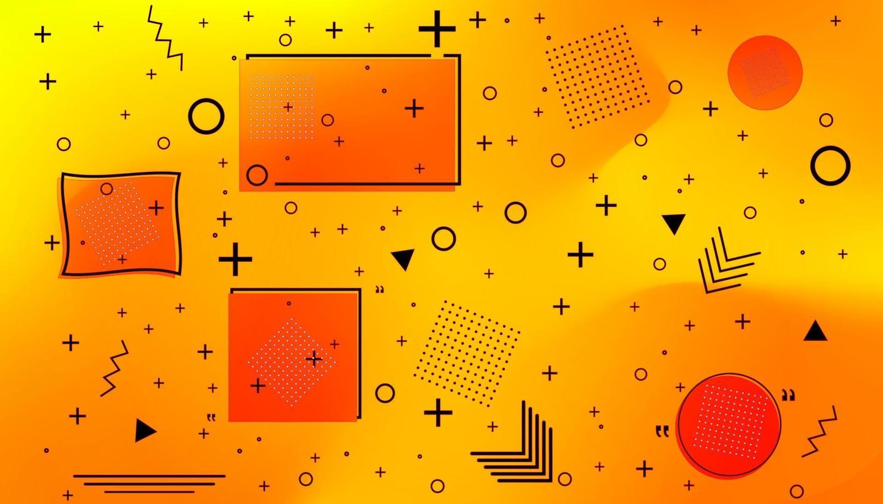 carte memphis avec des formes géométriques sur fond dégradé ondulé orange juteux vecteur