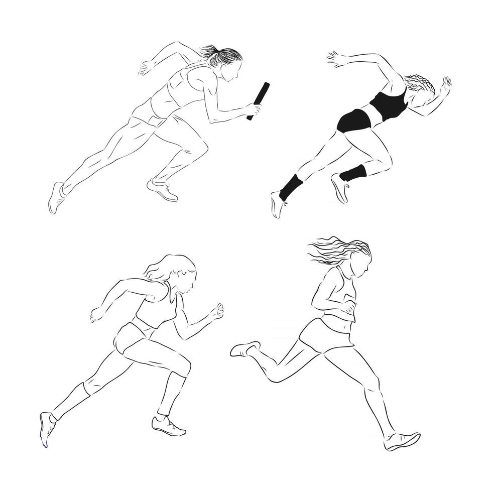 une collection d'illustrations d'art de griffonnage qui comprend l'athlétisme de sport suivant et l'illustration de croquis de vecteur de coureur de piste