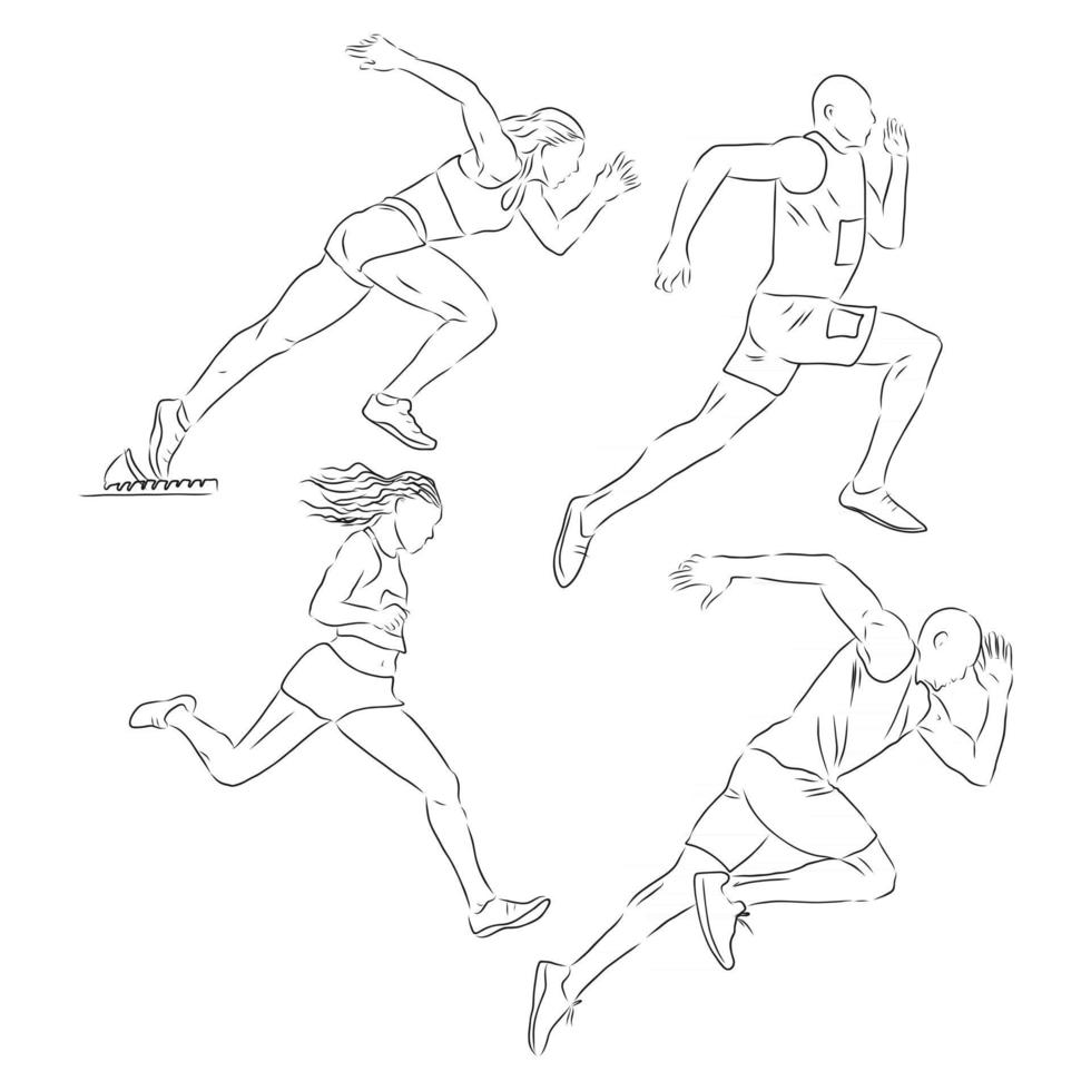 une collection d'illustrations d'art de griffonnage qui comprend l'athlétisme de sport suivant et l'illustration de croquis de vecteur de coureur de piste