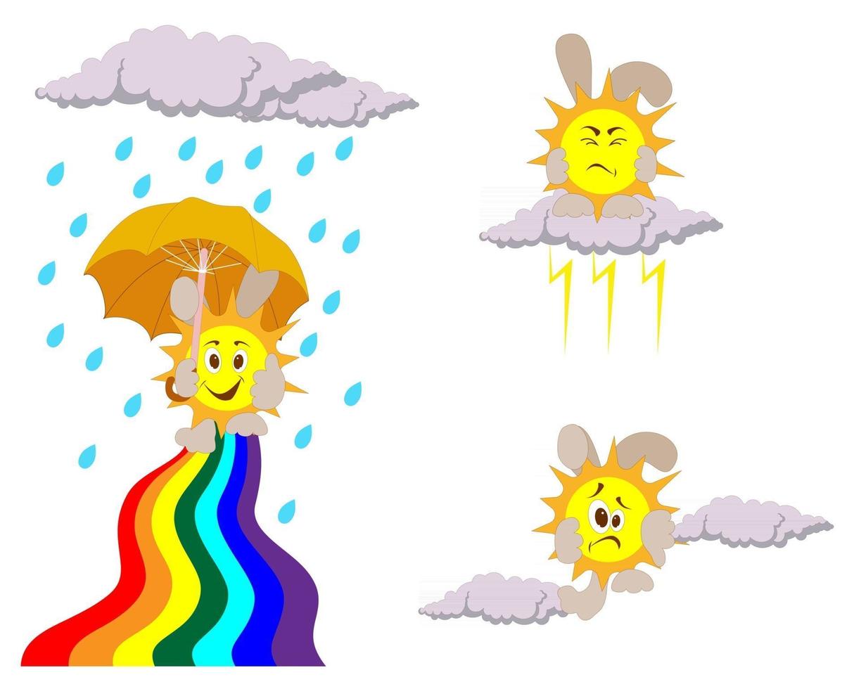 image vectorielle d & # 39; un rayon de soleil avec des nuages et un parapluie vecteur