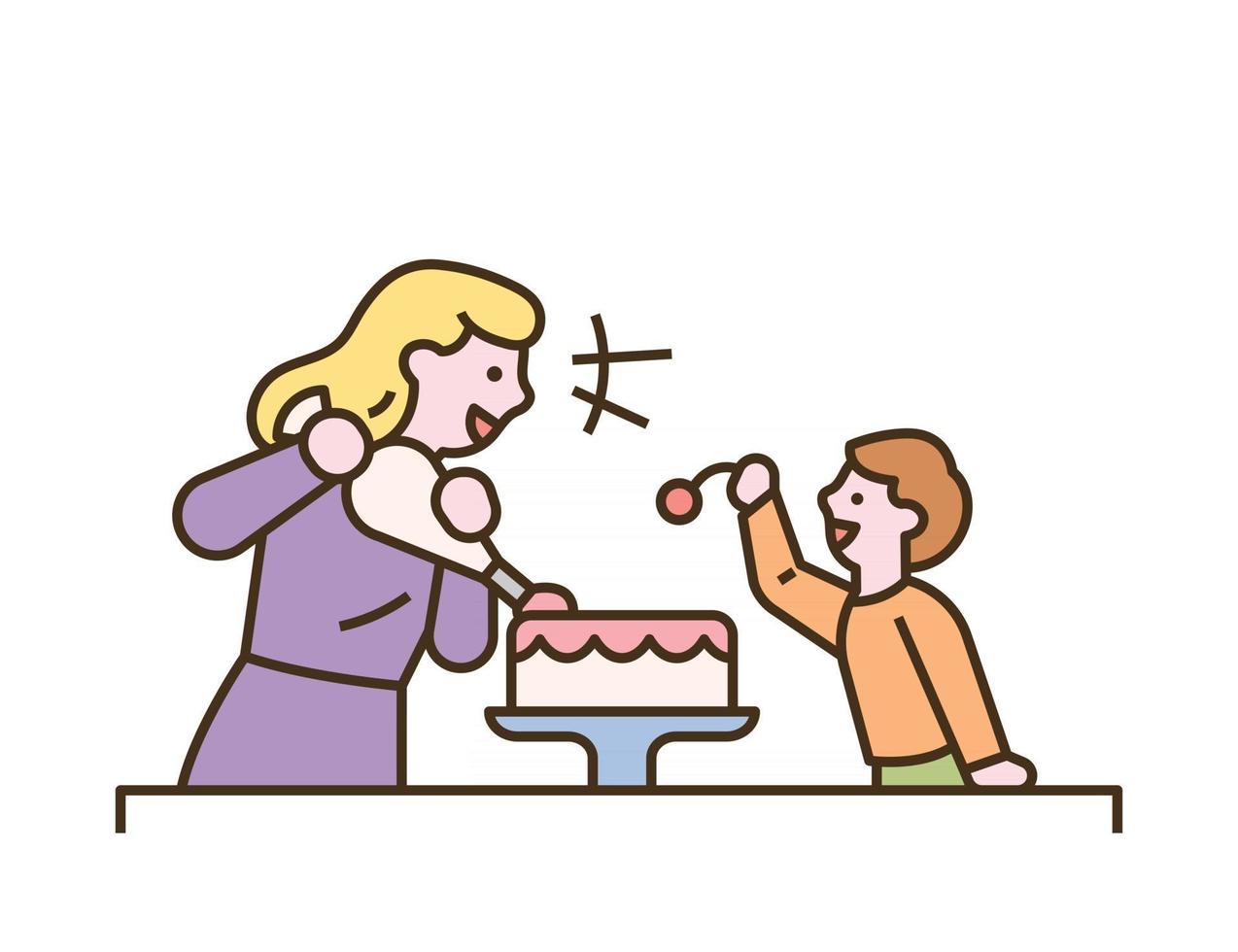 la mère et l'enfant font un gâteau ensemble vecteur