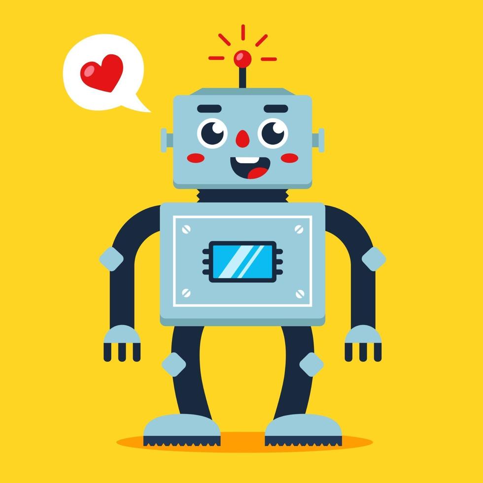 robot mignon avec coeur aimant illustration vectorielle plane android vecteur