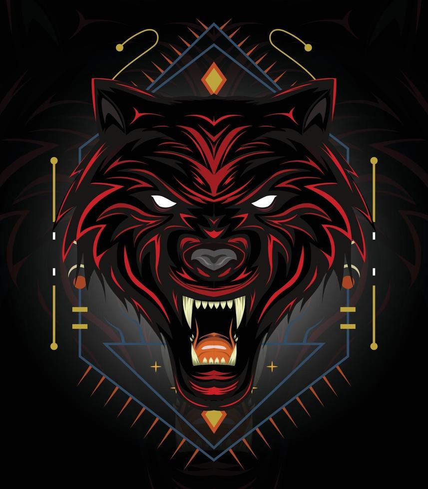 création de logo de loup rouge ou illustration de loups en colère avec un style sombre vecteur