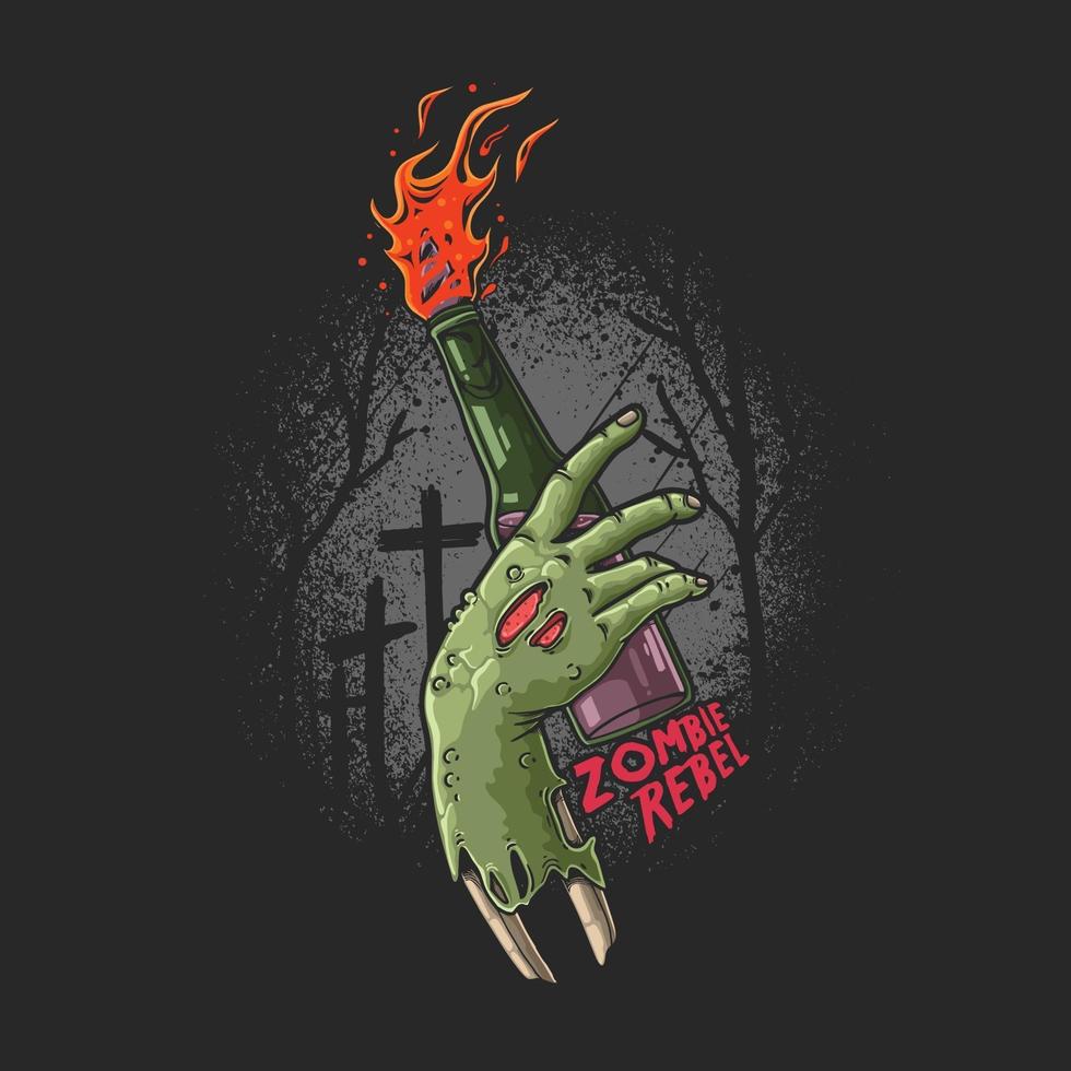 main de zombie apporte une illustration de molotov vecteur