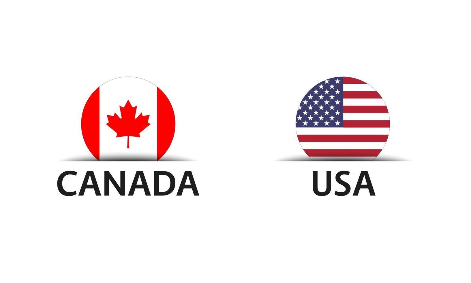 Canada et USA ensemble de deux icônes simples autocollants canadiens et américains avec des drapeaux isolés sur fond blanc vecteur
