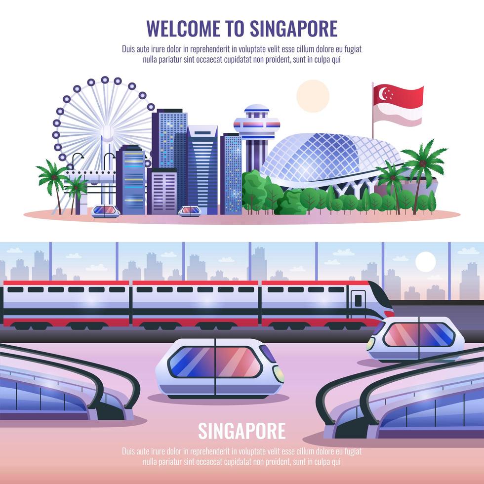 illustration vectorielle de singapour bannières horizontales vecteur