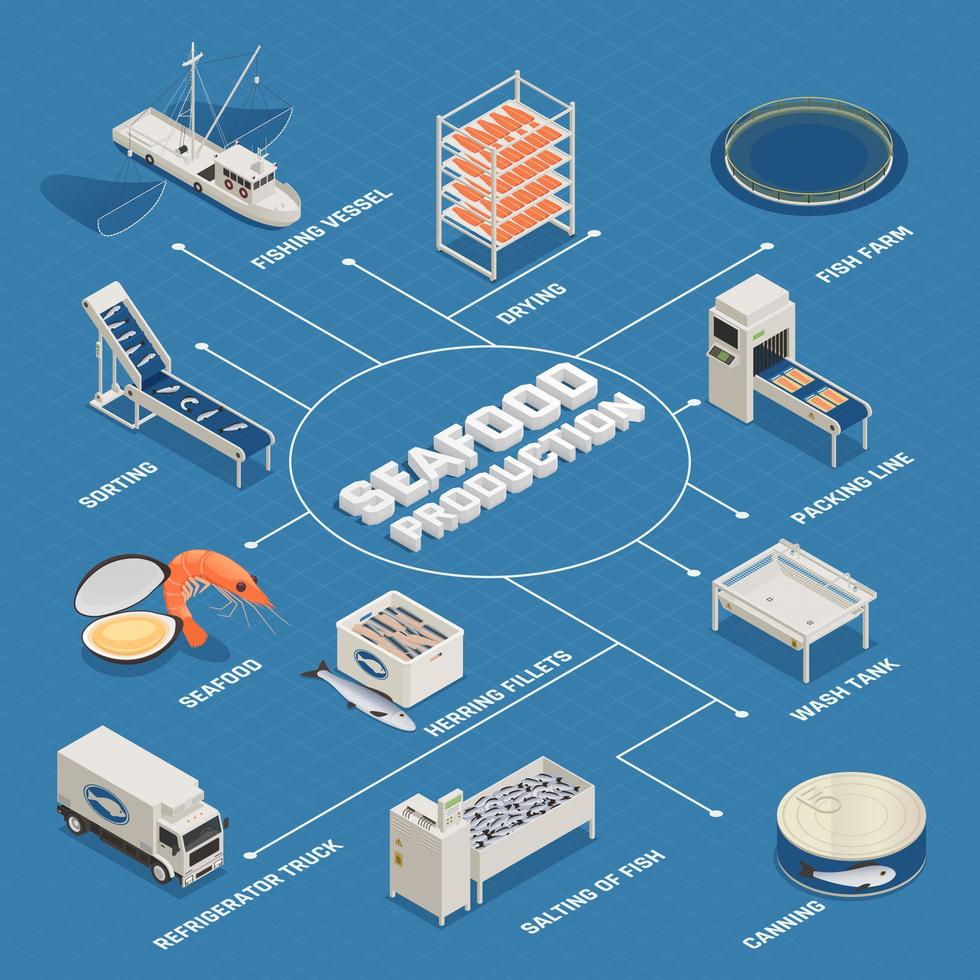 illustration vectorielle de processus de production de fruits de mer organigramme vecteur