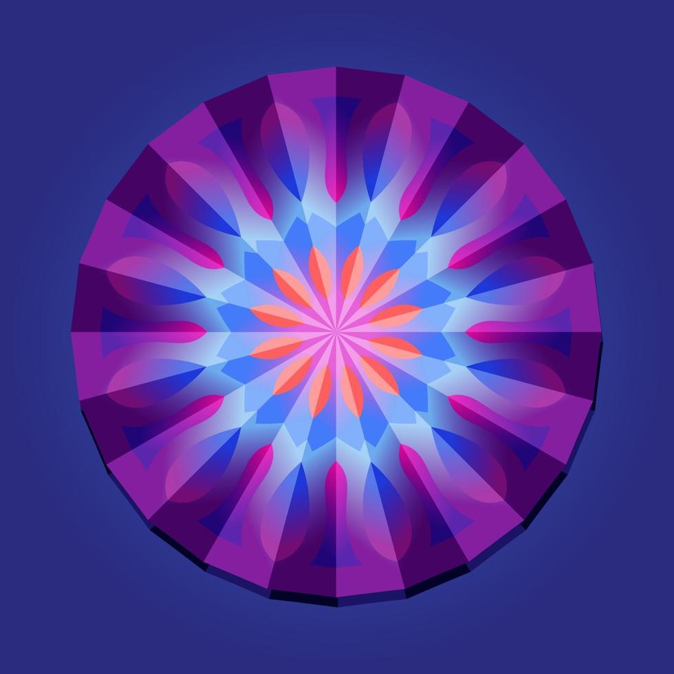 il s'agit d'un mandala polygonal géométrique violet avec un motif d'éventail oriental vecteur