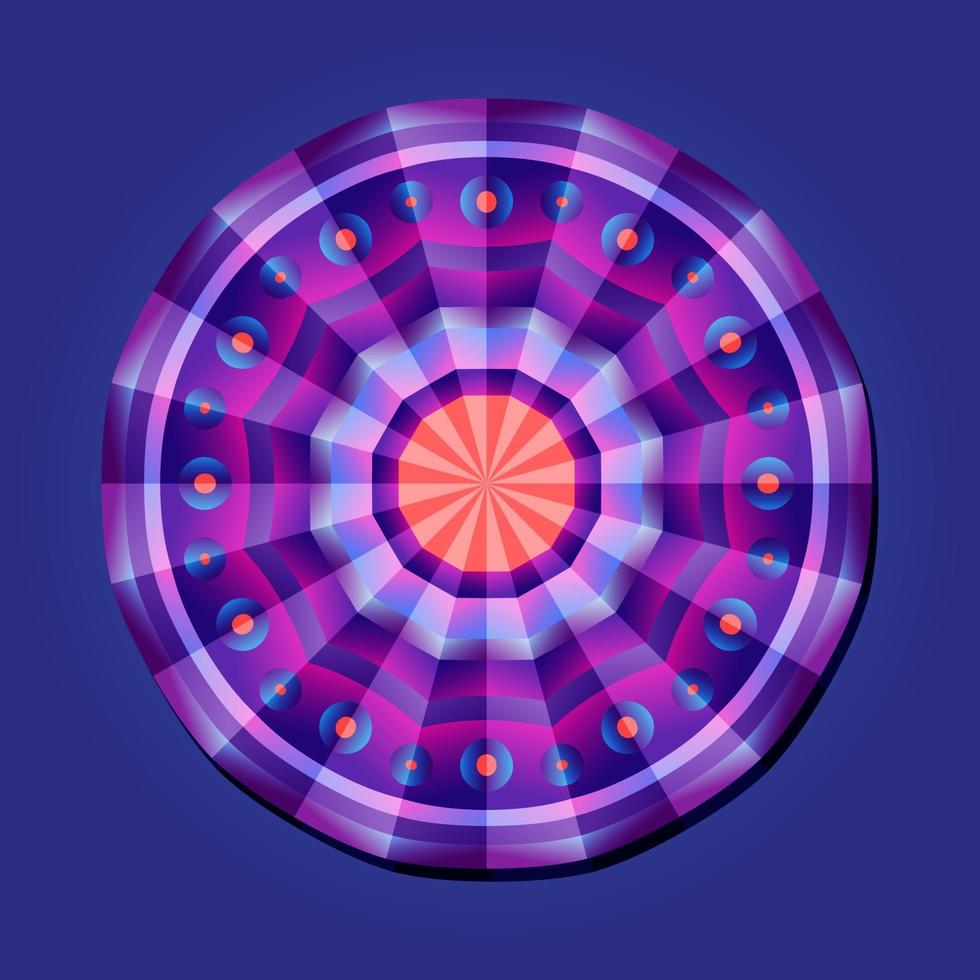 il s'agit d'un mandala polygonal géométrique violet avec un motif d'éventail oriental vecteur
