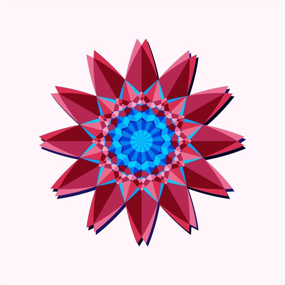 il s'agit d'un mandala polygonal géométrique rose sous la forme d'une fleur avec un centre bleu vecteur