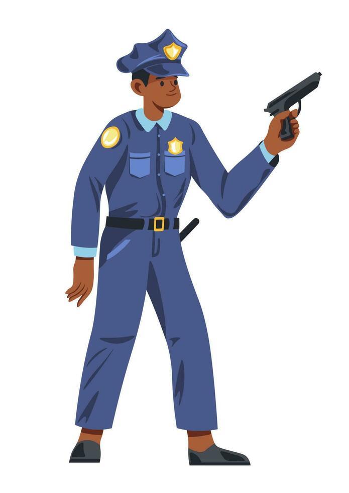 détective ou officier avec pistolet, policier à travail vecteur