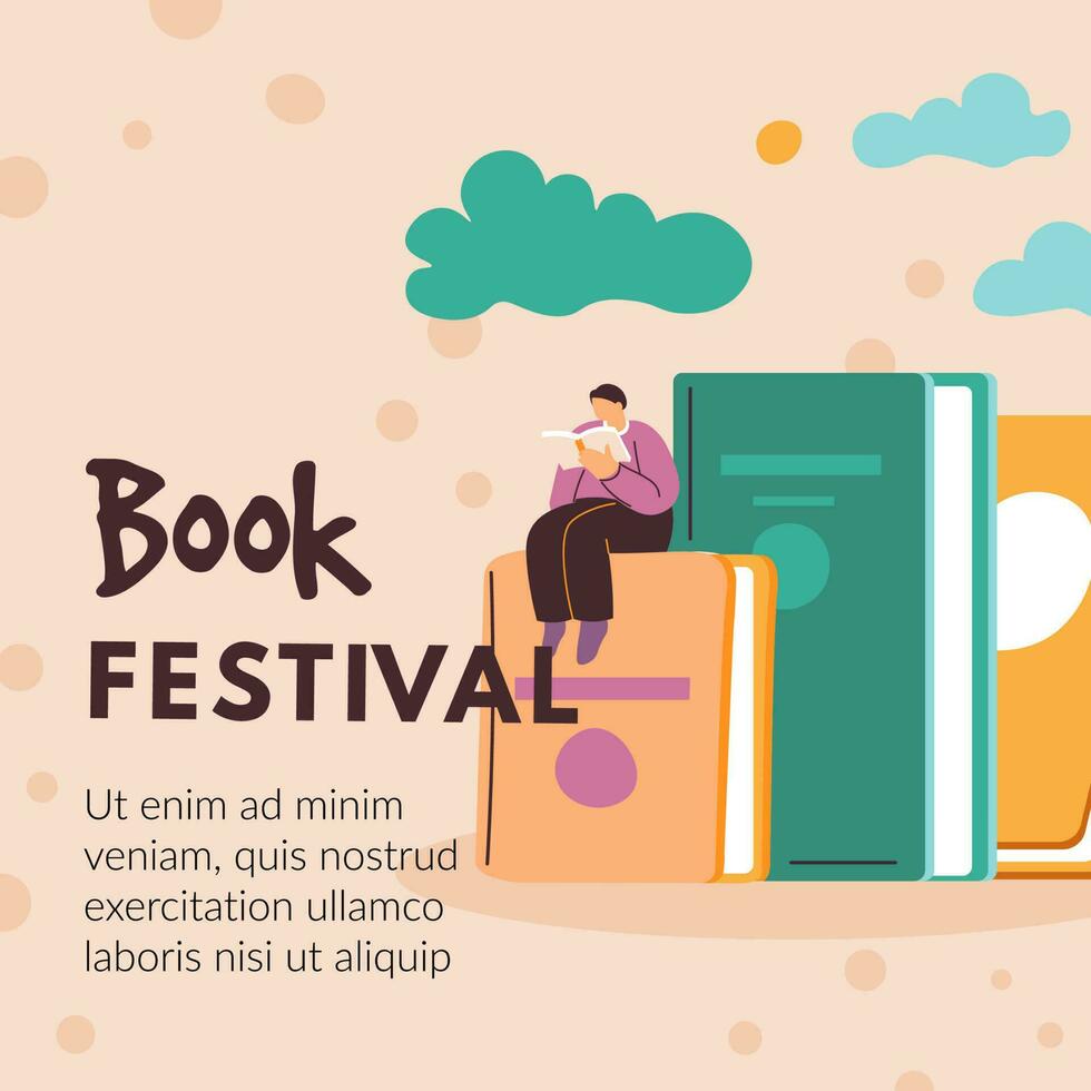 livre festival, promotionnel bannière pour rat de bibliothèque vecteur