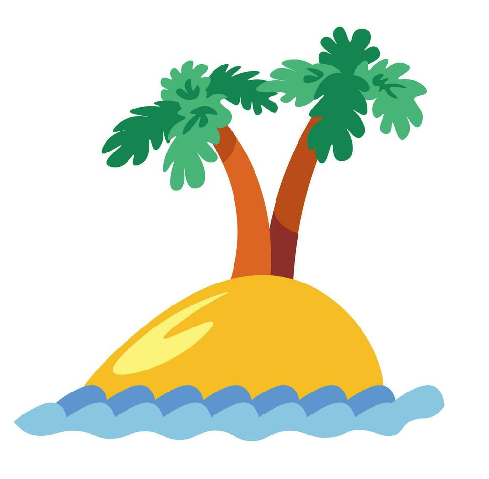 dessin animé îles avec paume des arbres et mer vagues vecteur
