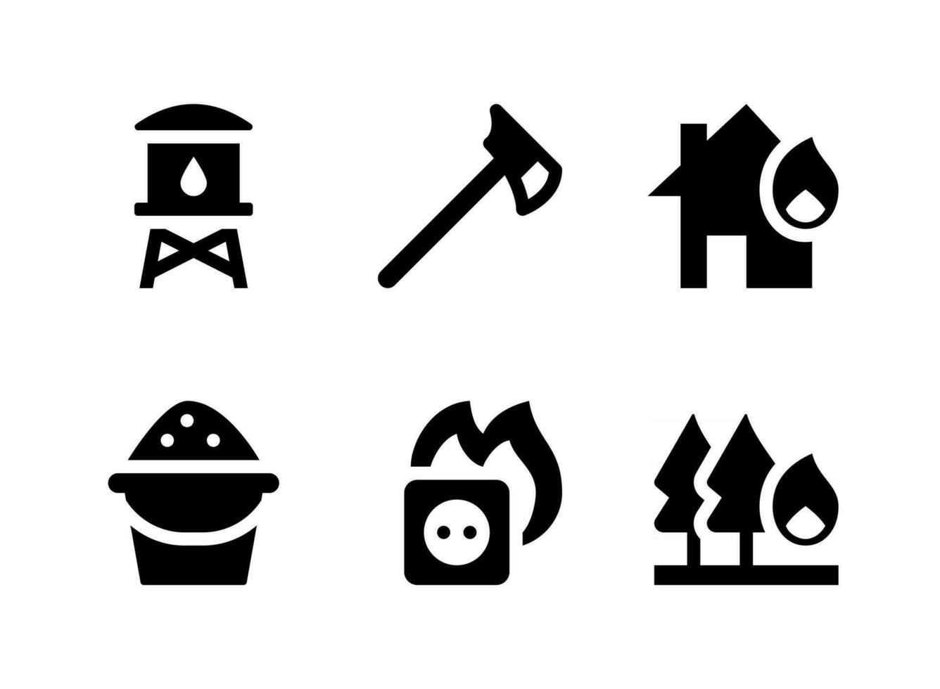 ensemble simple d'icônes solides vectorielles liées aux pompiers vecteur