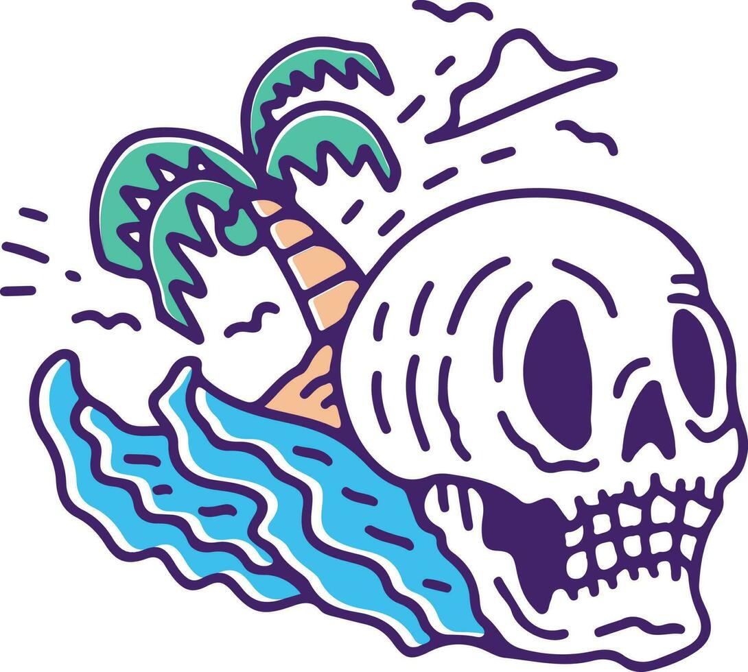 crâne avec paumes et mer remplir style icône conception mer la vie écosystème faune océan sous-marin l'eau la nature Marin tropical thème vecteur illustration