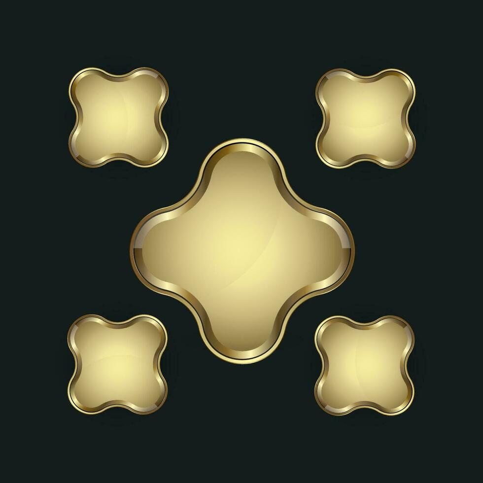 cinq d'or bouton conception dans forme avec prime Cadre vecteur illustration, d'or brillant étiquette pour site Internet interface utilisateur, ux vecteur conception