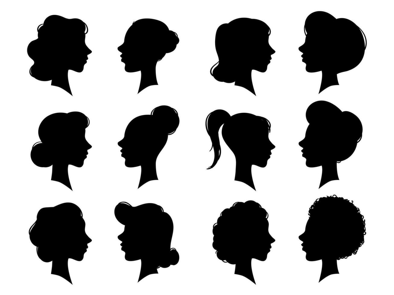 adulte et Jeune les femmes ancien côté visages silhouette. femme visage profil ou femelle tête silhouettes. femmes têtes profils vecteur ensemble