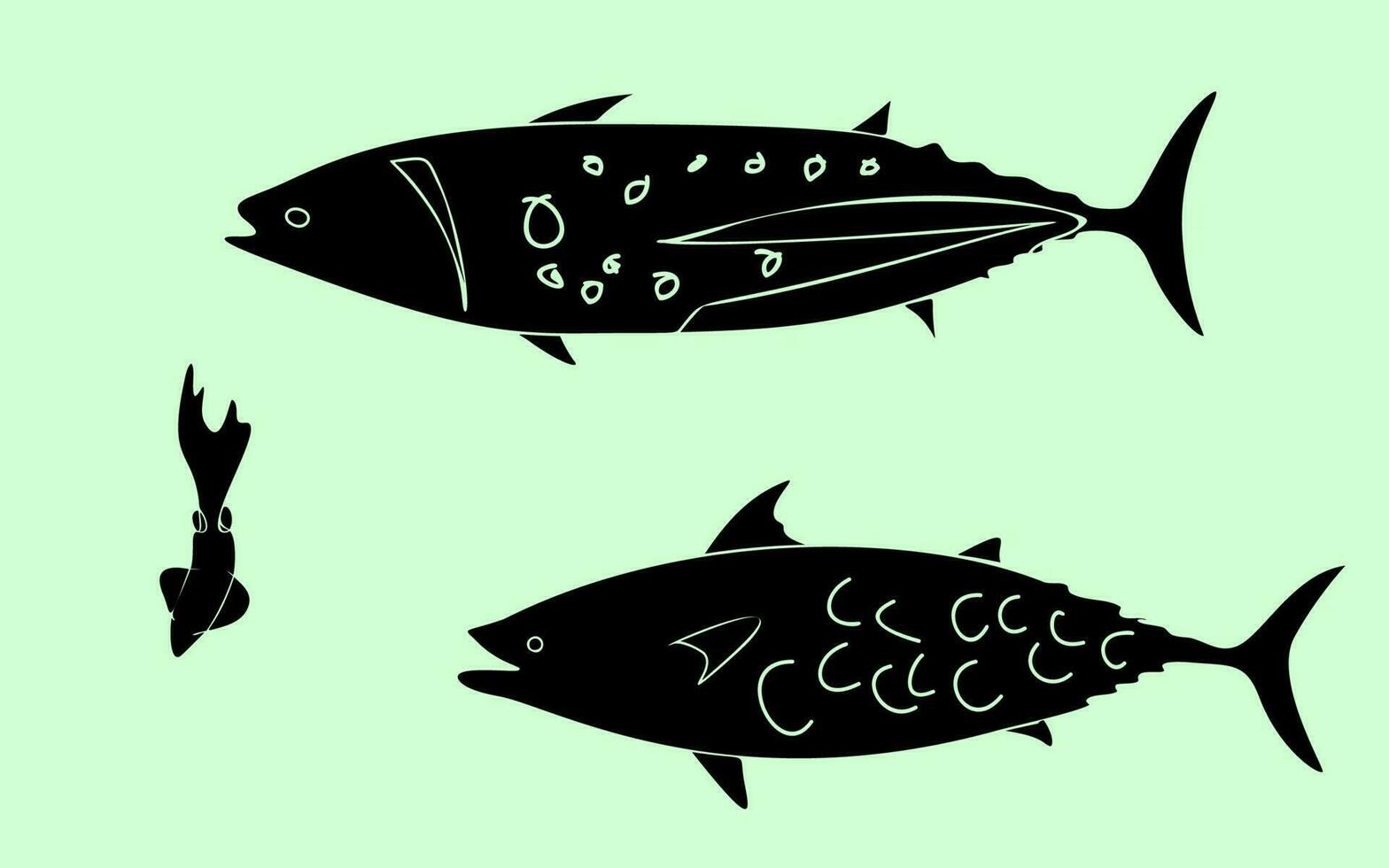 vecteur silhouettes de mer et rivière poisson