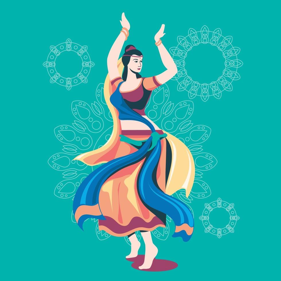 conception de vecteur de femme jouant la danse garba pour dussehra dandiya nuit pendant navratri