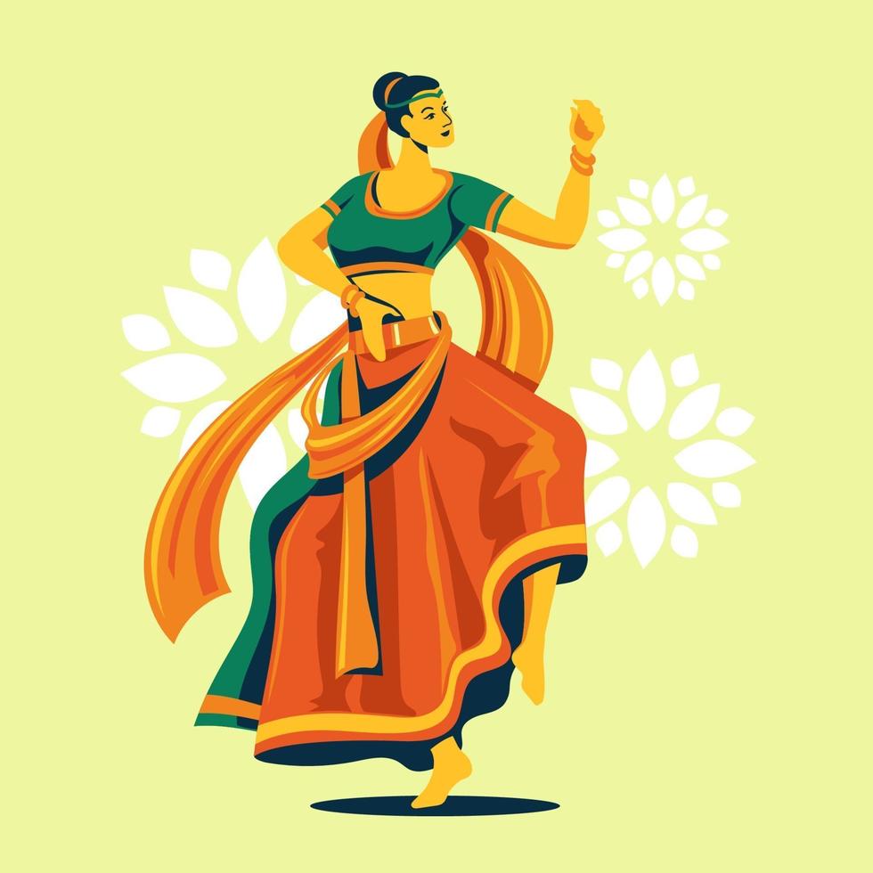 conception de vecteur de femme jouant la danse garba pour dussehra dandiya nuit pendant navratri