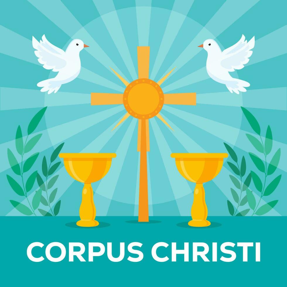 vecteur corpus christi illustration dans plat conception avec croix, Colombe, et d'or verre